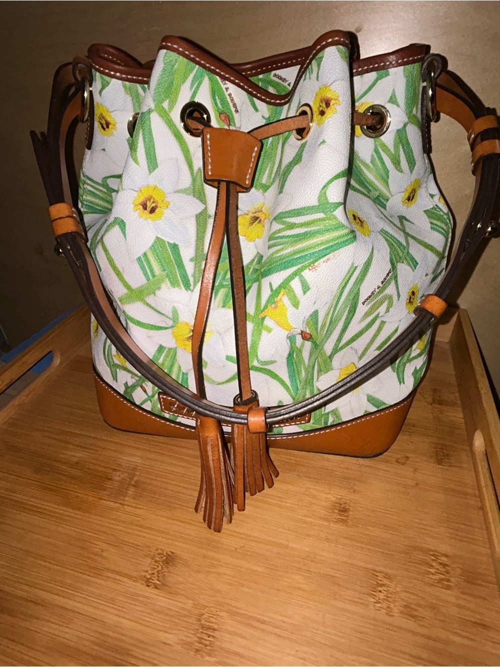 Women’s Floral Dooney & Bourke Drawstring Bucket Bag - White & Brown